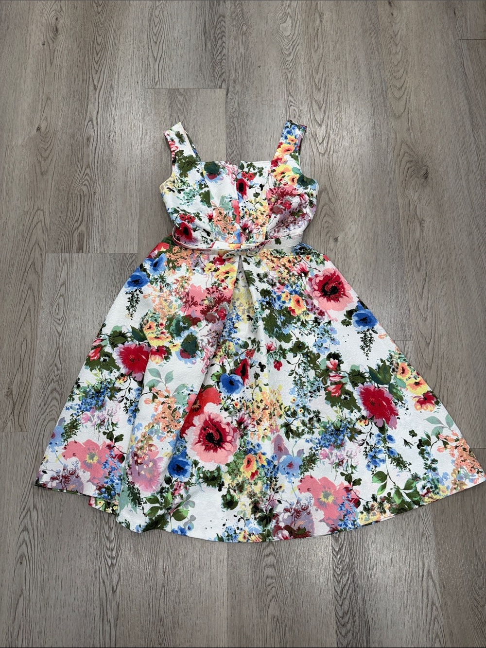 Danny & Nicole White Floral Fit-and-Flare Dress with Multicolor Blooms